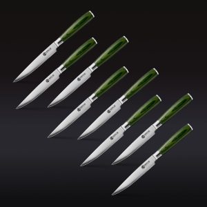 Damascus Steel Steak Knife Set. 8-pc (Green)