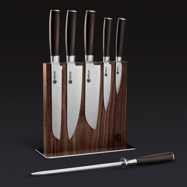 EspressoKnives-7PieceSet-1.png Damascus Steel Knife Set. 7-pc (Green)