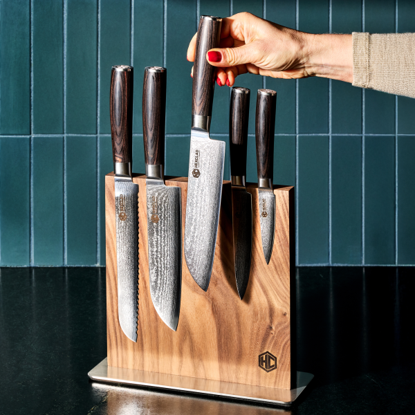 EspressoKnives-7PieceSet-2.png Damascus Steel Knife Set. 7-pc (Espresso)