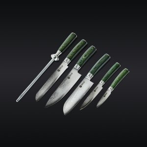 Essential Damascus Steel Knife Set. 6-pc (Green)