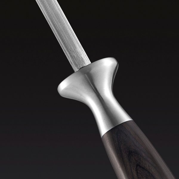 HexClad_6pcEspressoKnifeSet_CTKF06-EPW-ST_HoningRod_Blade_Detail_Black_0525.jpg Damascus Steel Knife Set. 6-pc (Espresso)