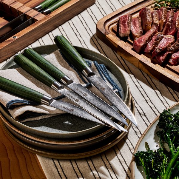 HexClad_6pcSteakKnifeSet_CTSTK06-GPW-ST_030526_KF_05.jpg Damascus Steel Steak Knife Set. 8-pc (Green)