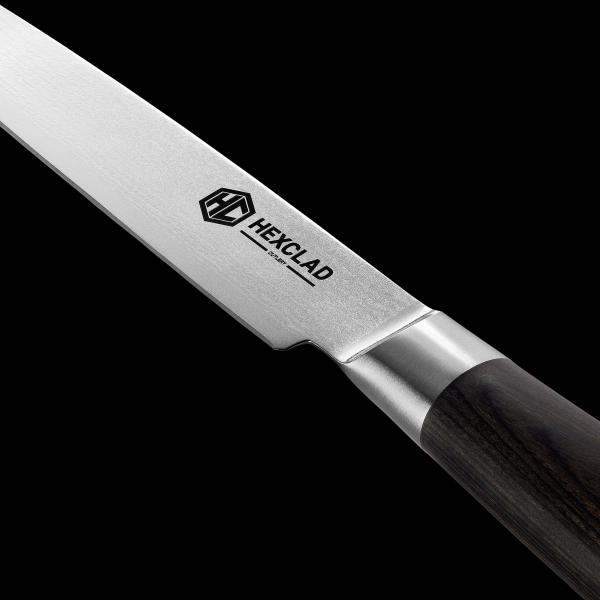HexClad_EspressoDamascusSteelSteakKnife6PCBoxed_Set_CTSTK06-EPW-ST_Handle_Detail_Black_022426.png Steak Knife & Bistecca Plate Set. 8-pc (Espresso)