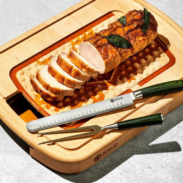Damascus Steel Carving Set. 2-pc (Green)