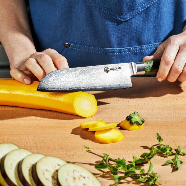 Damascus Steel Santoku Knife. 7″ (Green)