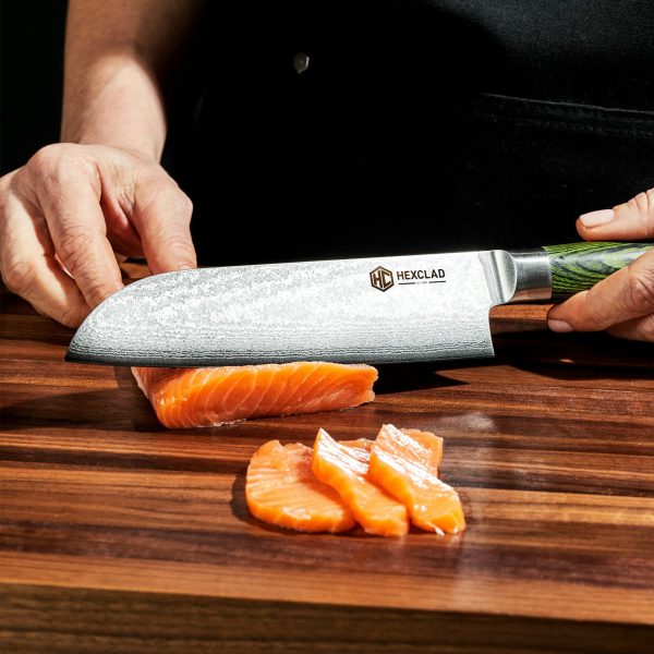 Damascus Steel Santoku Knife. 7″ (Green)