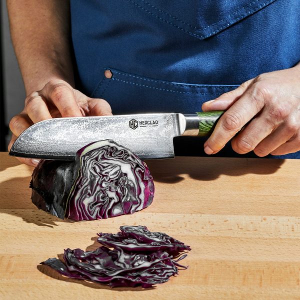 Damascus Steel Santoku Knife. 7″ (Green)