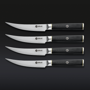 HexClad_SteakKnife_Overhead_BLACK_1-1.png Master Series Damascus Steel Steak Knife Set. 4-pc