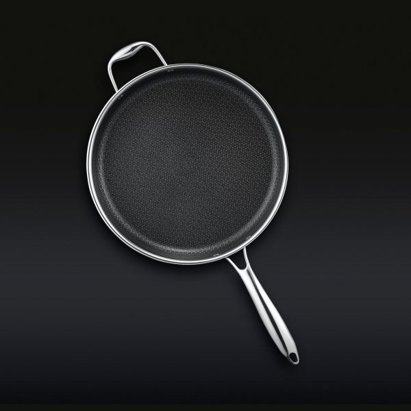 Hexclad_12InchPan_Overhead_Body_BLACK.jpg Hybrid Deep Sauté Pan with Lid. 5.5-Qt