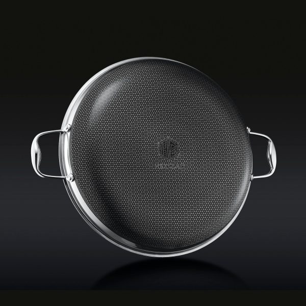 Hexclad_14inchPan_AngledBTM.jpg Hybrid Fry Pan with Lid. 14″