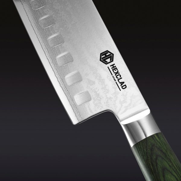 Hexclad_65InchNakiriKnife_Detail2.jpg Damascus Steel Nakiri Knife. 6.5″ (Green)