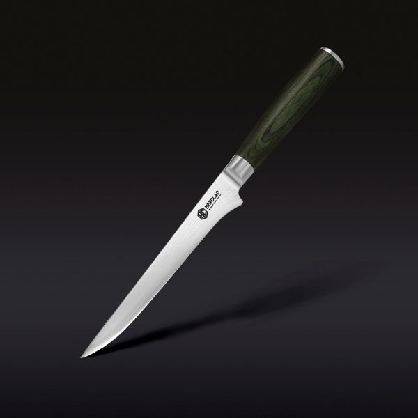 Damascus Steel Boning & Fillet Knife. 6″ (Green)