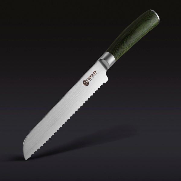 Hexclad_BreadKnife_34-1.jpg Damascus Steel Serrated Bread Knife. 8 (Green)