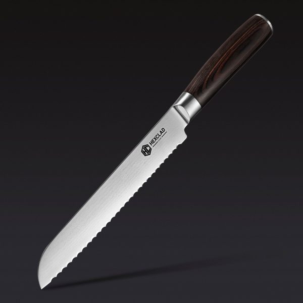 Hexclad_BreadKnife_34_1.jpg Damascus Steel Serrated Bread Knife. 8″ (Green)