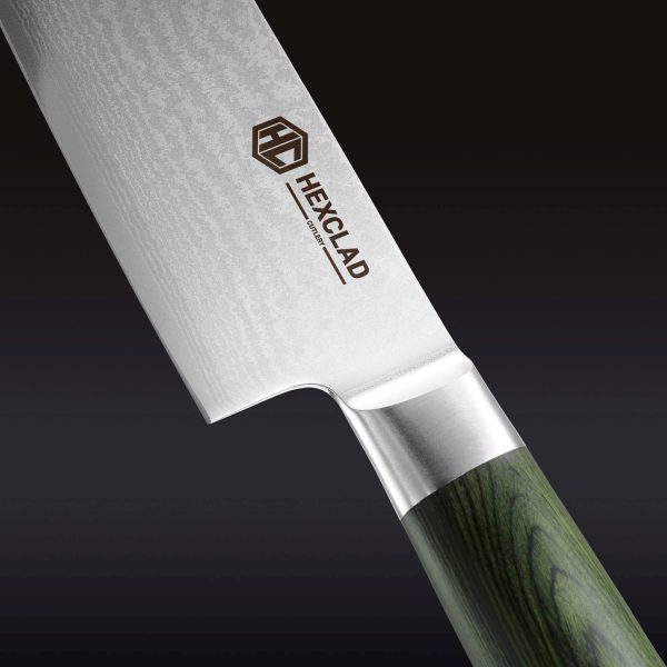 Hexclad_ChefKnife_Detail2.jpg Damascus Steel Chef's Knife. 8″ (Green)