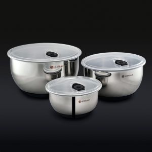 Hexclad_MixingBowls_34_LID_BLACK.jpg Stainless Mixing Bowl Set with Vacuum Seal Lids. 6-pc