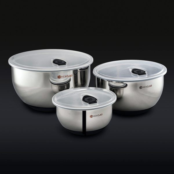 Hexclad_MixingBowls_34_LID_BLACK.jpg Stainless Mixing Bowl Set with Vacuum Seal Lids. 6-pc