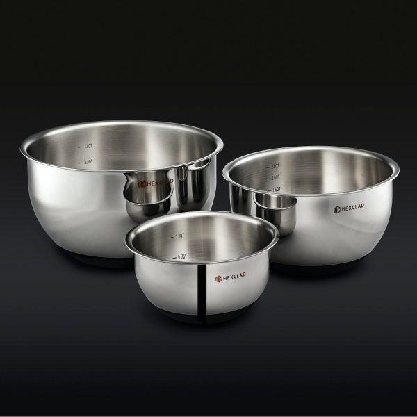 Hexclad_MixingBowls_34_NoLID_BLACK.jpg Stainless Mixing Bowl Set with Vacuum Seal Lids. 6-pc