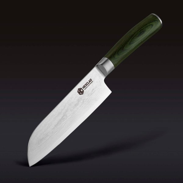 Damascus Steel Santoku Knife. 7″ (Green)