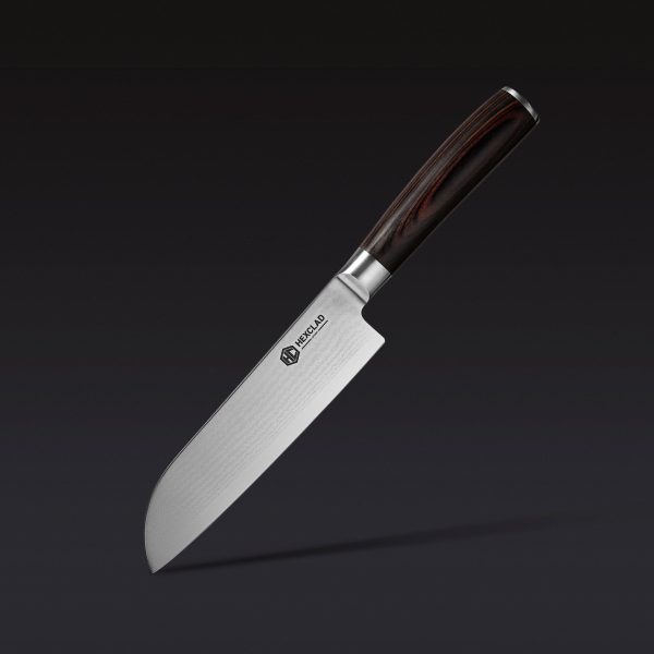 Damascus Steel Santoku Knife. 7″ (Green)